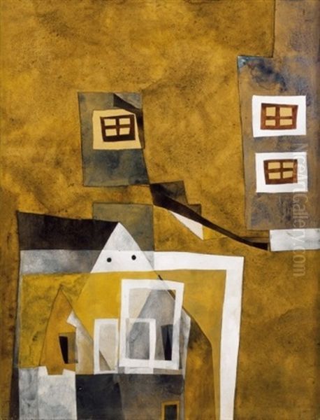 Houses Floating Oil Painting by Lajos Vajda