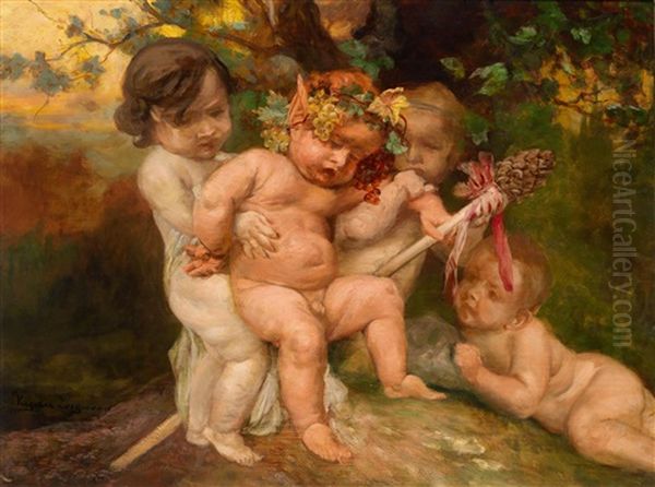 Beschwipster Putto Oil Painting by Sigmund Vajda