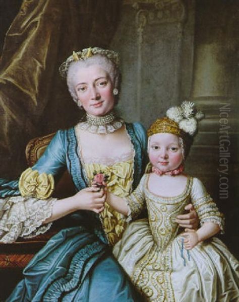 Portrait D'une Dame De Qualite Et Sa Fille Oil Painting by Jean Valade