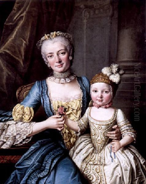 Portrait D'une Dame De Qualite Et Sa Fille Oil Painting by Jean Valade