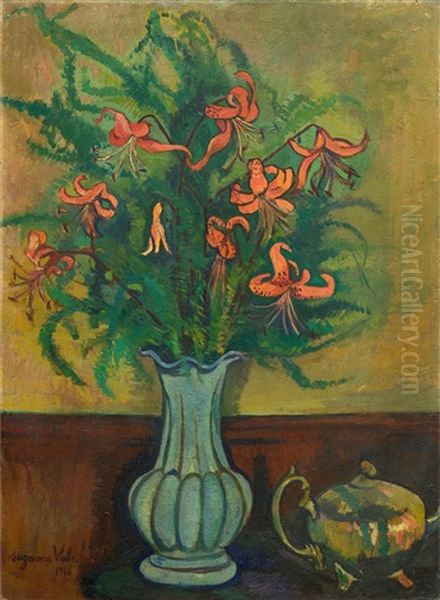 Vase De Fleurs Et Theiere Oil Painting by Suzanne Valadon