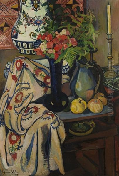 Nature Morte Au Chandelier [still Life With Candlestick] Oil Painting by Suzanne Valadon