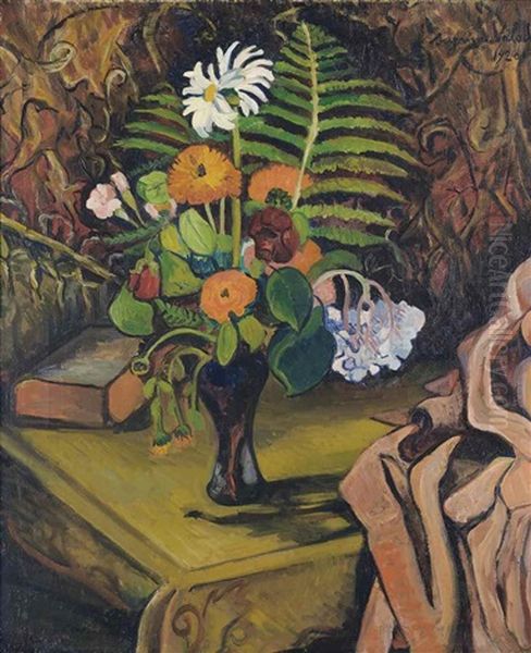 Vase De Fleurs Sur Une Table Oil Painting by Suzanne Valadon