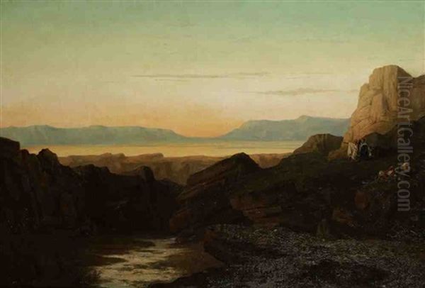 Paysage Oriental Au Crepuscule Oil Painting by Louis Noel Valancienne