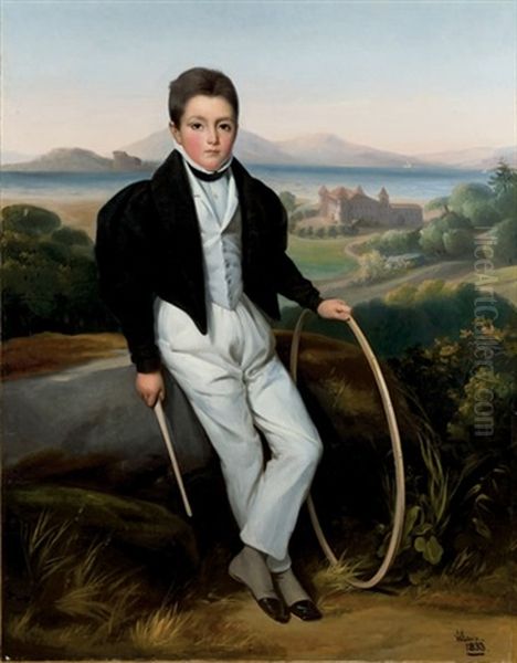 Portrait De Jeune Homme, Probablement Ferdinand Marie De Savoie, Comte De Savoie Oil Painting by Alexis Leon Louis Valbrun