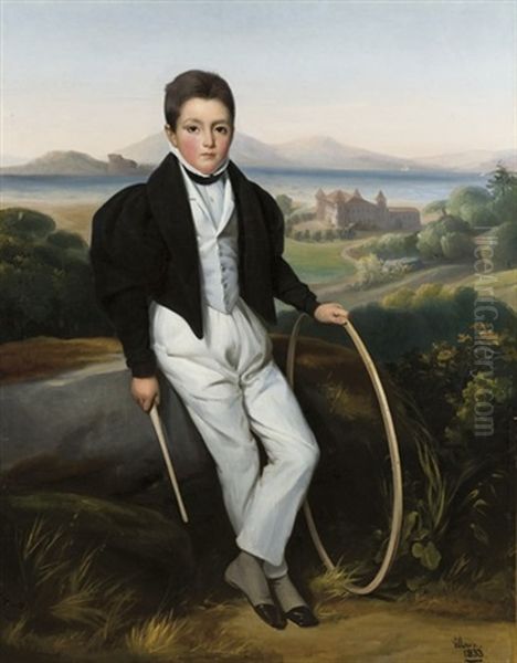 Portrait De Jeune Homme, Probablement Ferdinand Marie De Savoie, Comte De Savoie Oil Painting by Alexis Leon Louis Valbrun