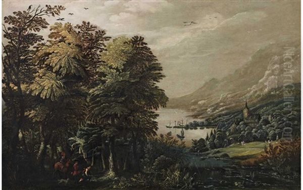 Landscape With Huntsmen Oil Painting by Frederick van Valckenborch