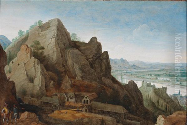 Mountainous Landscape With Figures In Front Of An Iron Foundry Oil Painting by Gillis van Valckenborch