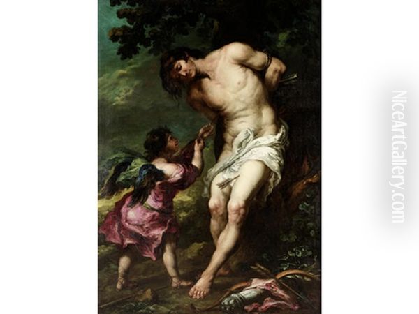 Saint Sebastian Tended By An Angel Oil Painting by Juan De Valdes Leal