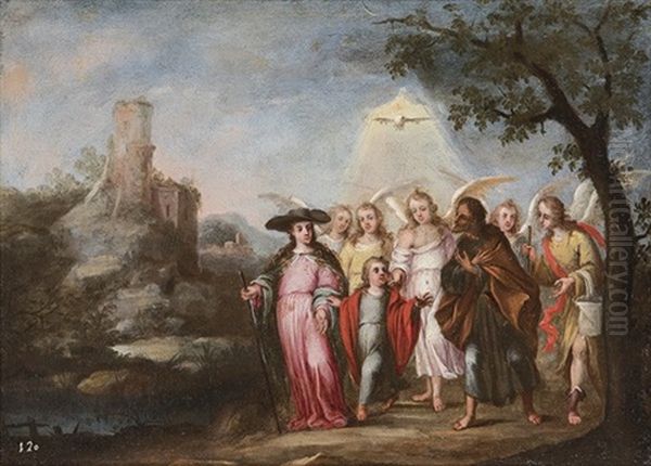 Trinidad En La Tierra Acompanada De Angeles Oil Painting by Lucas De Valdes