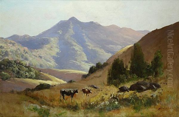 Pastoral With Mt. Tamalpais In The Distance Oil Painting by Manuel Valencia