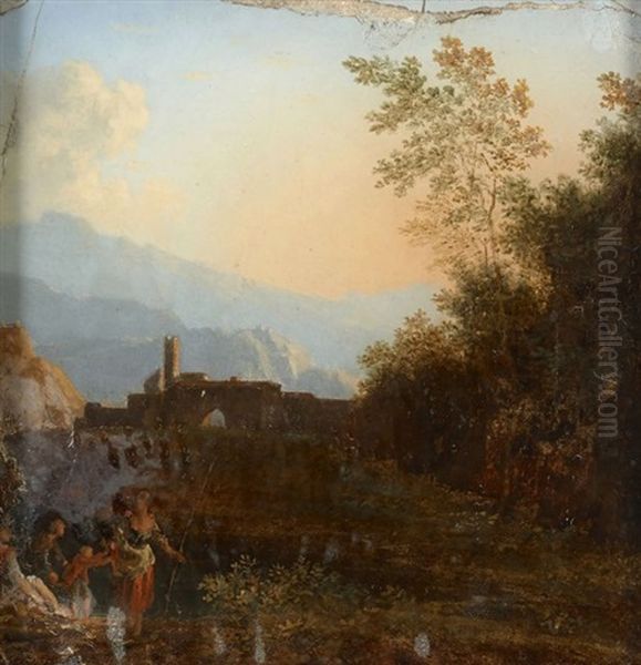 Famille De Paysans Dans Un Paysage Classique Oil Painting by Pierre Henri de Valenciennes