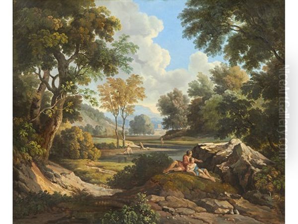 A Classical Landscape With Figures Oil Painting by Pierre Henri de Valenciennes