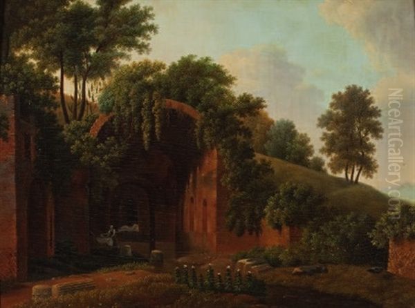 Italienische Ruinenlandschaft Mit Wascherin by Pierre Henri de Valenciennes