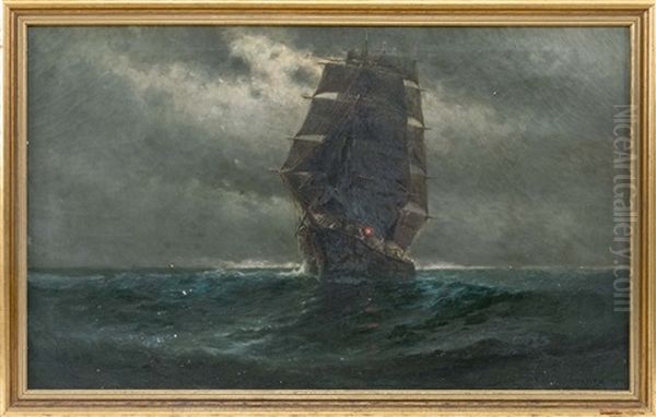 Moonlit Ship Under Full Sail Oil Painting by Theodore Victor Carl Valenkamph