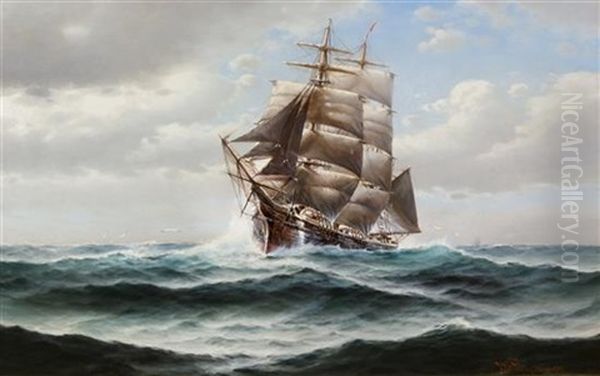 Fishing Schooner Out Of Gloucester Oil Painting by Theodore Victor Carl Valenkamph