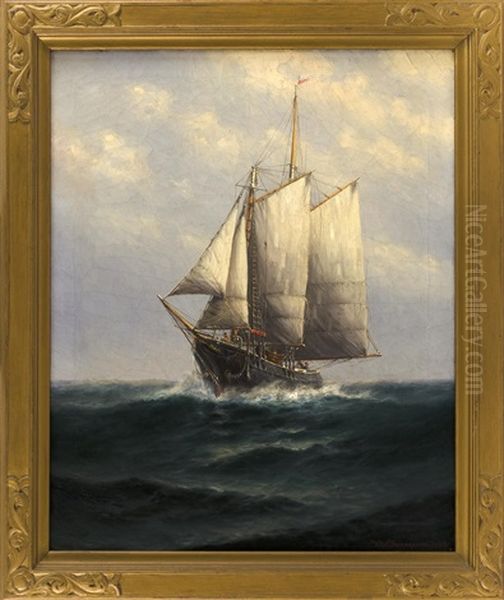 An Oncoming Schooner At Sea Oil Painting by Theodore Victor Carl Valenkamph