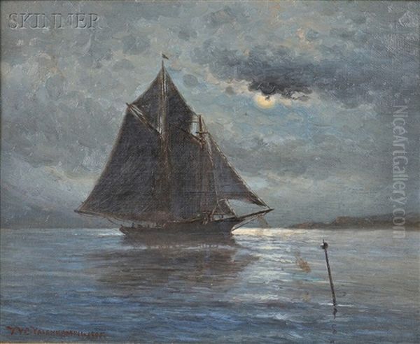 Schooner In The Moonlight Oil Painting by Theodore Victor Carl Valenkamph