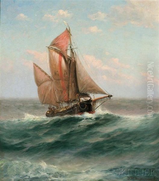 Two-masted Schooner In Full Sail Oil Painting by Theodore Victor Carl Valenkamph