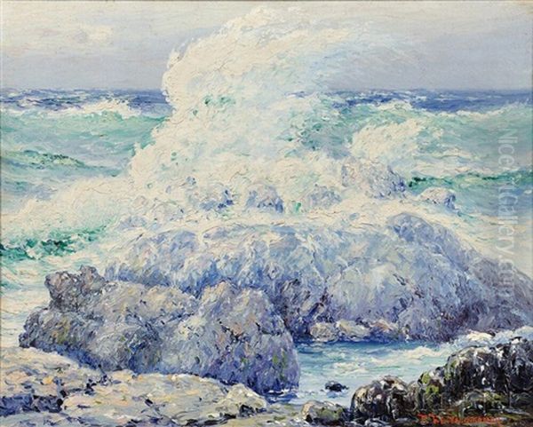 Waves On A Rocky Coast Oil Painting by Theodore Victor Carl Valenkamph