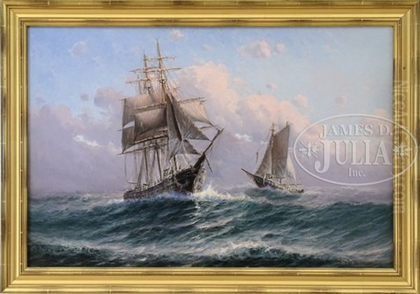 Two Ships In Open Seas Oil Painting by Theodore Victor Carl Valenkamph