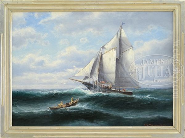 Fishing Schooner And Dory Oil Painting by Theodore Victor Carl Valenkamph