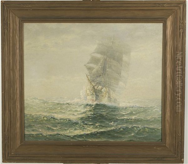 A Ship Emerging From The Fog Oil Painting by Theodore Victor Carl Valenkamph