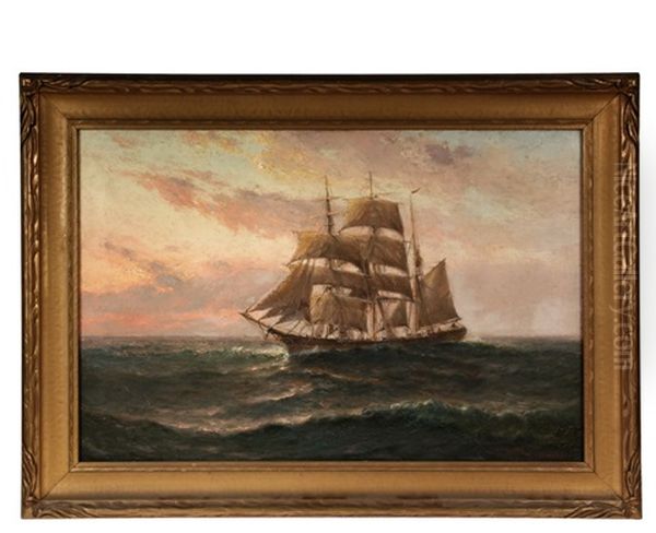 Barque Underway At Sunset Oil Painting by Theodore Victor Carl Valenkamph