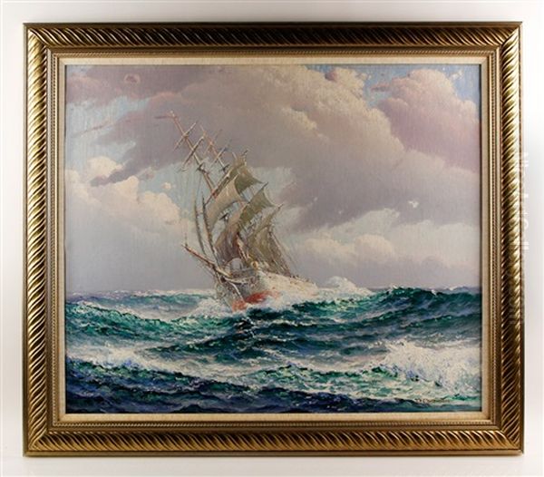 Ship Under Sail Oil Painting by Theodore Victor Carl Valenkamph