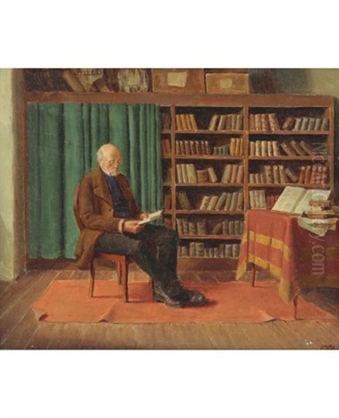 In The Library Oil Painting by Ludwig Valenta