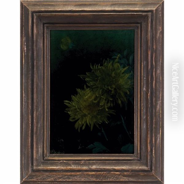 Chrysanthemum Plaque Oil Painting by Albert R. Valentien