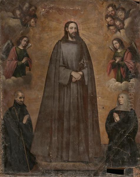 Vision De Cristo Como Jesuita Por La Venerable Marina De Escobar Con Su Confesor, Luis De La Puente Oil Painting by Diego Valentin Diaz