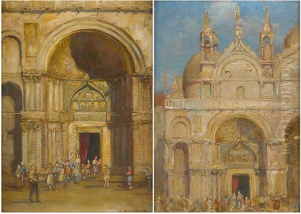 Vues De Venise (2 Works) Oil Painting by Jean-Baptiste Valentinelli