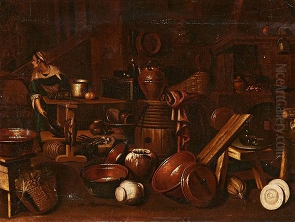 Kitchen Scene With A Maid Oil Painting by Giovanni Domenico Valentino