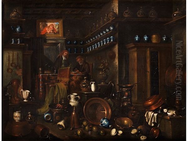 Junger Mann Beim Besuch Einer Apotheke Oil Painting by Giovanni Domenico Valentino