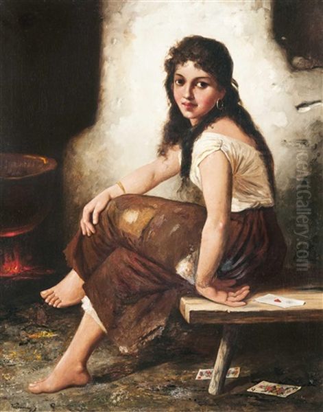 Fortuneteller Oil Painting by Janos Valentiny