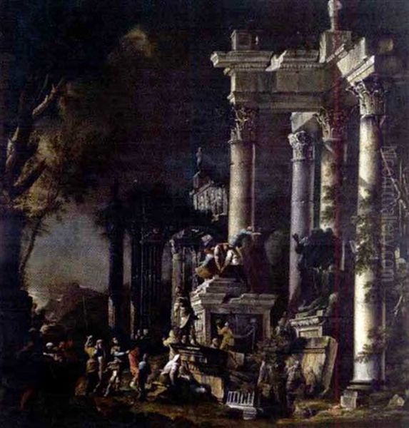 Looting At The Tomb Oil Painting by Giuseppe Valeriani