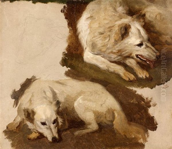 Etude De Chiens : Deux Bergers Blancs Suisses Oil Painting by Theodore Valerio