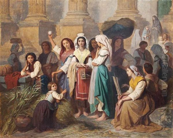 The Herb Market, Italy Oil Painting by Theodore Valerio