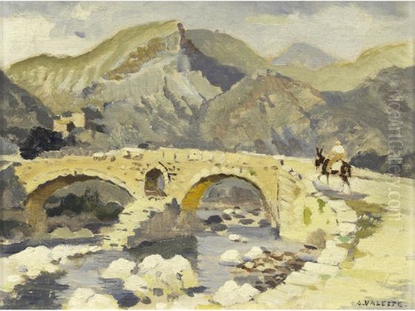 Continental Landscape With Stone Bridge Oil Painting by Adolphe Valette