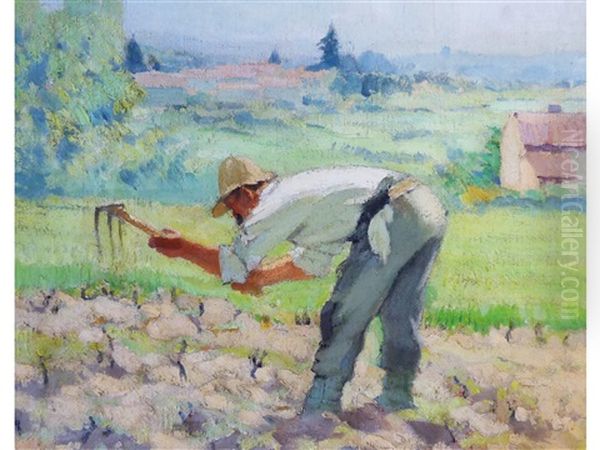 Vineyard Hoer Oil Painting by Adolphe Valette