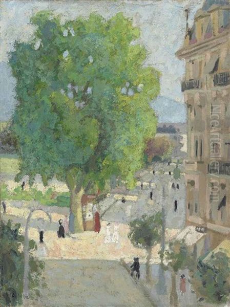 A French Street Scene Oil Painting by Adolphe Valette