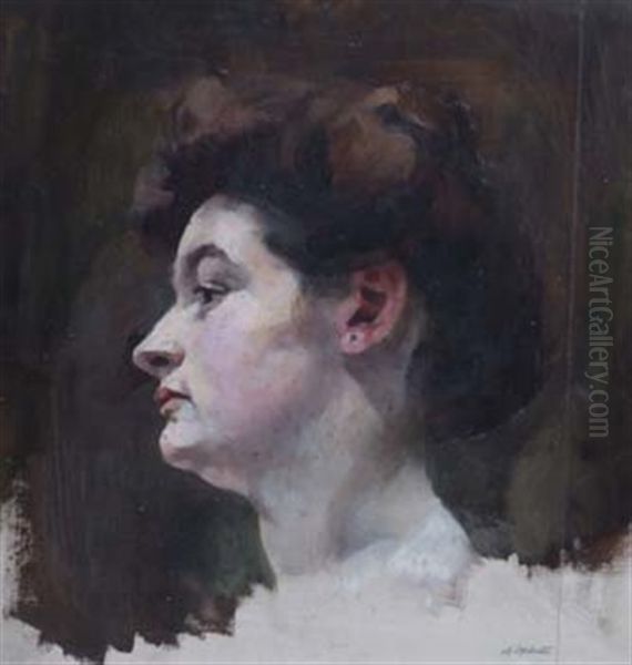 Head Of A Woman Oil Painting by Adolphe Valette