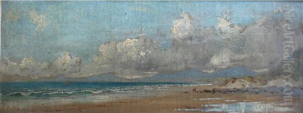 Beach Scene Oil Painting by John Edward Brett