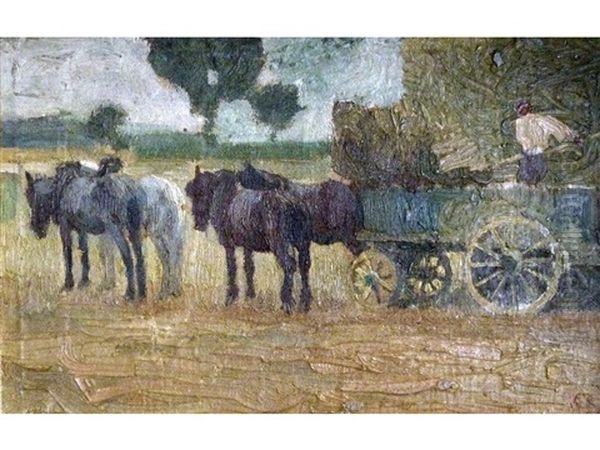 Hay Wagon Oil Painting by Adolphe Valette