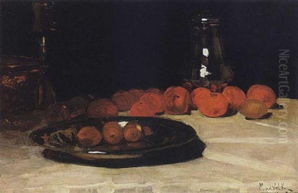 A Still Life With Fruit And A Jug Oil Painting by Maurits Willem van der Valk