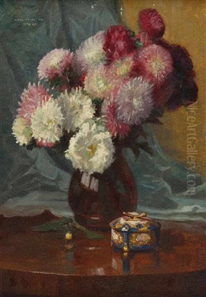 Blumenstillleben Und Deckeldose Oil Painting by Georg Valka