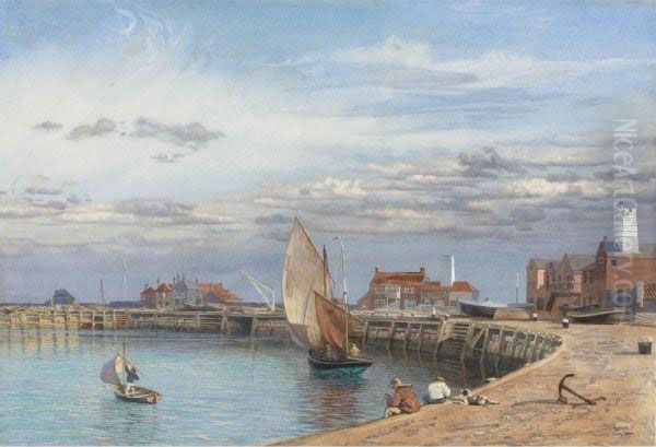 Entrance To Yarmouth Harbour Oil Painting by John Edward Brett