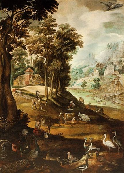 Paisaje Con Animales Oil Painting by Marten van Valkenborch the Elder