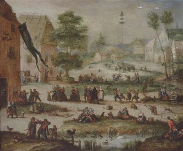 A Village Kermesse Oil Painting by Marten van Valkenborch the Elder